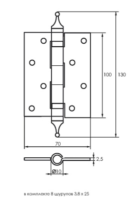 Петля Soller 4"655 фигурн. сталь золото подшип.