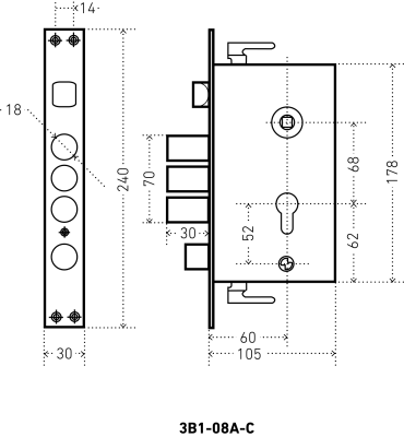 АЛЛЮР ЗВ1-08А-С Корпус замка на китайскую дверь