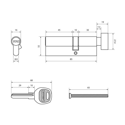 Цилиндровый механизм Аллюр DL-02 85 (35*50) вертушка СР