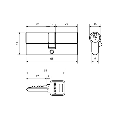 Цилиндровый механизм для замков 103/50, 132/50 СР хром кл/кл