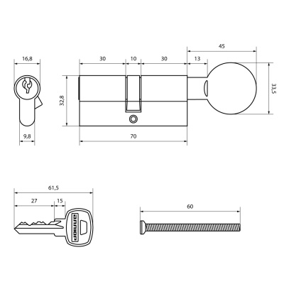 АЛЛЮР A.G. 70 PB англ. кл/верт Цилиндровый механизм (латунь)