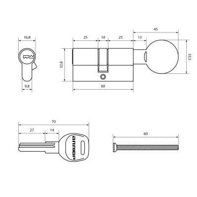 АЛЛЮР F.G 60 PB перфокл/верт Цилиндровый механизм (латунь)