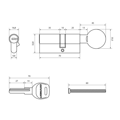 АЛЛЮР F.G 70 (С30*40) СР перфокл/верт Цилиндровый механизм (хром)