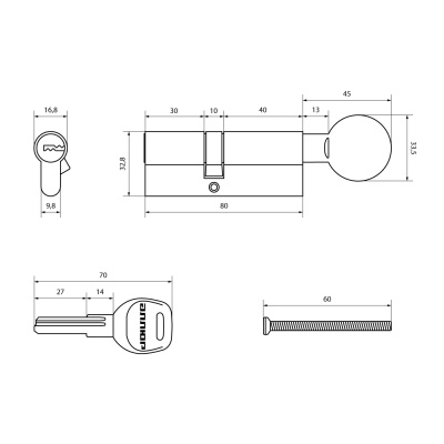 АЛЛЮР F.G 80 (35*45С) PB перфокл/верт Цилиндровый механизм (латунь)